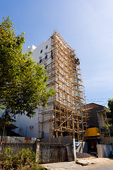 Image showing asian technology of scaffolding made by bamboo