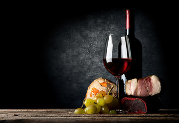 Image showing Meat and wine