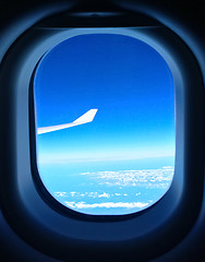 Image showing Blue sky seen from the airplane window