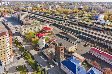 Image showing Aerial view onto railway station in Tyumen. Russia