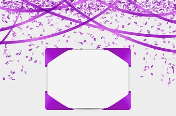 Image showing blank paper with purple elements and confetti