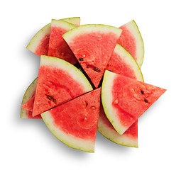 Image showing Slices of watermelon in a chaotic stack
