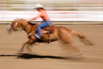 Image showing Galloping Horse with Cowgirl