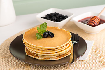 Image showing Pancakes with fresh blackberries