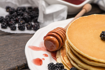 Image showing Pancakes with fresh blackberries