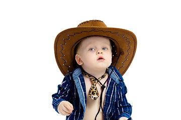 Image showing Little boy in cowboy hat and tie