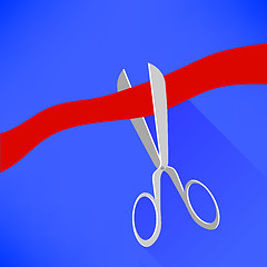 Image showing Scissors Cutting Red Ribbon