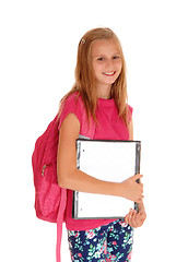 Image showing Happy schoolgirl ready for school.