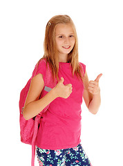 Image showing Schoolgirl with both thump\'s up.