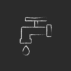 Image showing Faucet with water drop icon drawn in chalk.