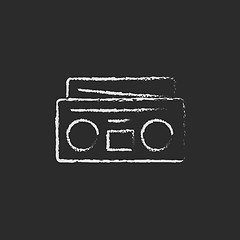 Image showing Radio cassette player icon drawn in chalk.