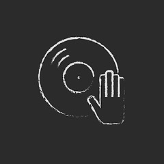 Image showing Dj hand with disc icon drawn in chalk.