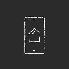 Image showing Property search on mobile device icon drawn in chalk.