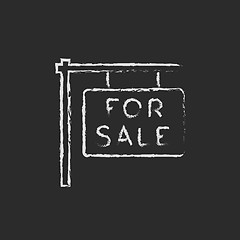 Image showing For sale placard icon drawn in chalk.