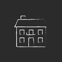 Image showing Two storey detached house icon drawn in chalk.