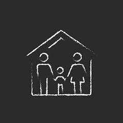 Image showing Family house icon drawn in chalk.