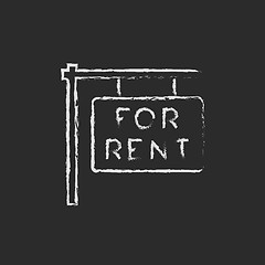 Image showing For rent placard icon drawn in chalk.