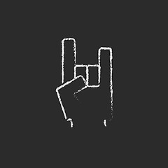 Image showing Rock and roll hand sign icon drawn in chalk.