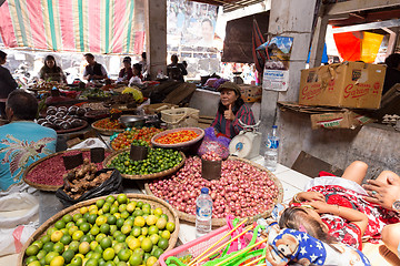 Image showing Traditional Marketplace with local fruit in Tomohon City