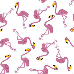 Image showing Seamless Funny Cartoon Flamingo