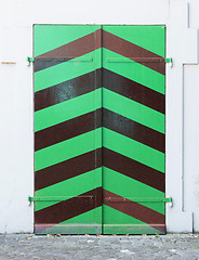 Image showing Old green door of a building