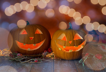 Image showing close up of pumpkins on table