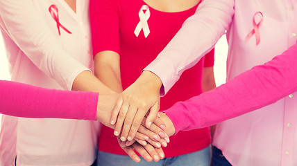 Image showing close up of women with cancer awareness ribbons