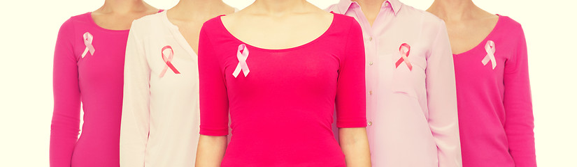 Image showing close up of women with cancer awareness ribbons