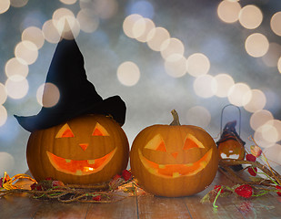 Image showing close up of pumpkins on table