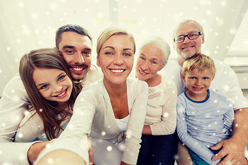 Image showing happy family taking selfie at home