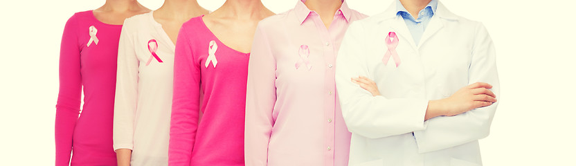 Image showing close up of women with cancer awareness ribbons