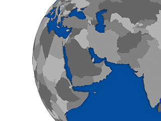 Image showing Middle east region on political globe