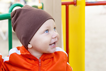 Image showing One year boy smiling portrait outside