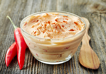 Image showing cream cheese with paprika and tomato, dip sauce