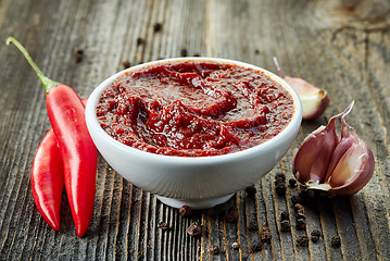 Image showing bowl of hot chili and garlic sauce