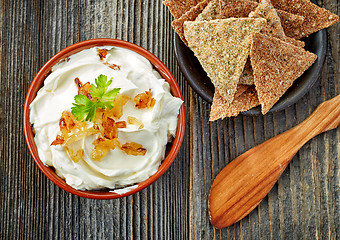 Image showing bowl of cream cheese with caramelized onions