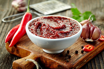 Image showing bowl of hot chili and garlic sauce