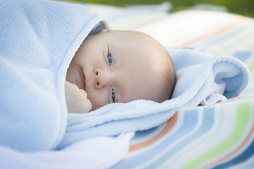 Image showing Little Baby Boy Resting in His Warm Blanket