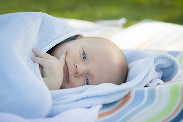 Image showing Little Baby Boy Resting in His Warm Blanket