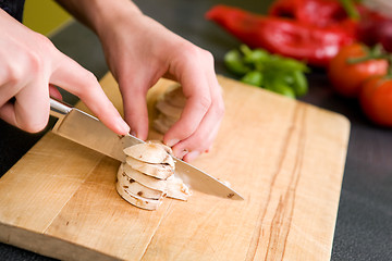 Image showing Slicing Mushrooms