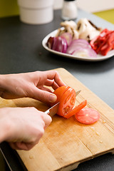 Image showing Slicing Tomatoes Detail