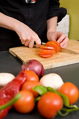 Image showing Slicing Tomatoes Detail
