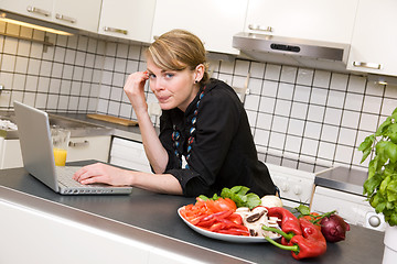 Image showing Lunch in Kitchen with Laptop