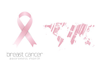 Image showing Breast cancer awareness pink ribbon and grunge map