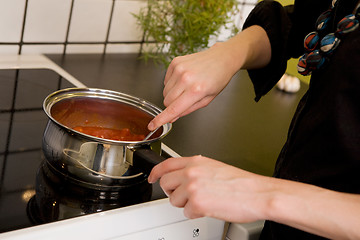 Image showing Making Pizza Sauce on Stove