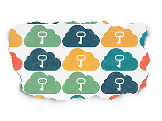 Image showing Cloud technology concept: Cloud With Key icons on Torn Paper background