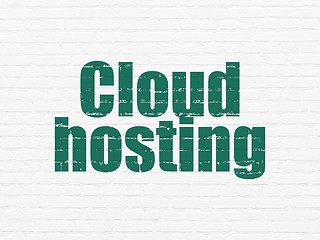 Image showing Cloud networking concept: Cloud Hosting on wall background