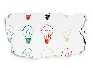 Image showing Business concept: Light Bulb icons on Torn Paper background