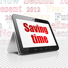 Image showing Timeline concept: Tablet Computer with Saving Time on display