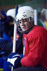 Image showing ice hockey players on bench